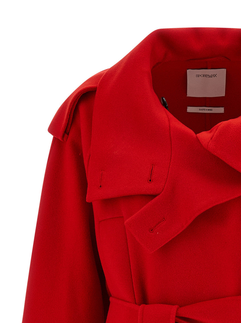 Red Notched Lapel Trench Coat 3