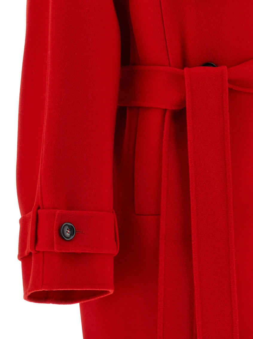 Red Notched Lapel Trench Coat 4