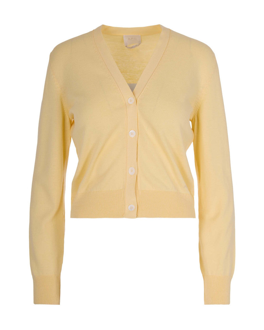 Yellow Solid V Neck Cardigan 1