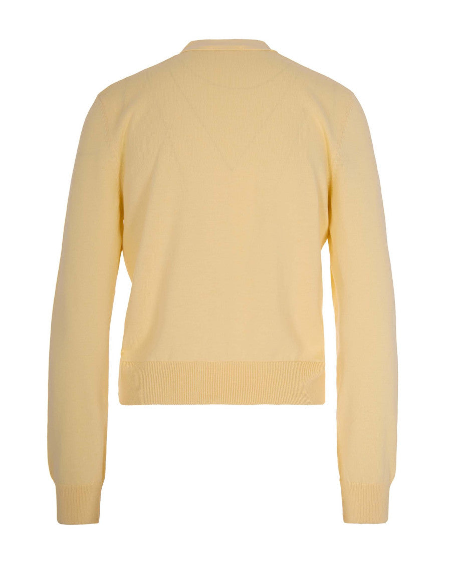 Yellow Solid V Neck Cardigan 2