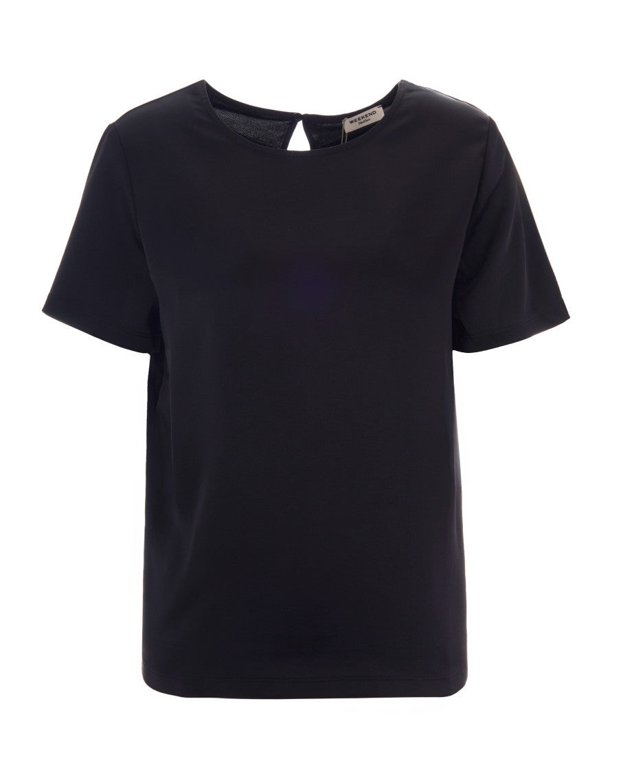 Black Solid Round Neck T-Shirt 1