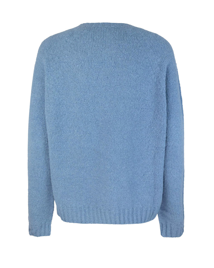 Blue Solid Crew Neck Sweater 2