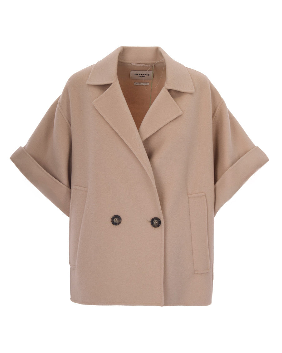 Beige Solid Notched Lapel Trench Coat 1