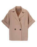 Beige Solid Notched Lapel Trench Coat 1