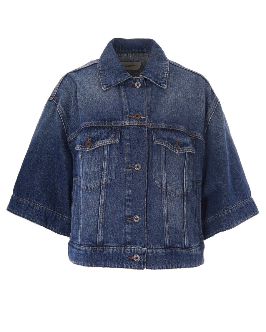 Blue Solid Shirt Collar Jacket 1