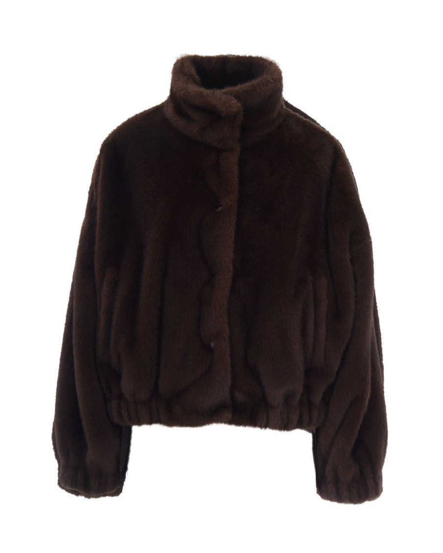 Brown Solid Mock Collar Jacket 1