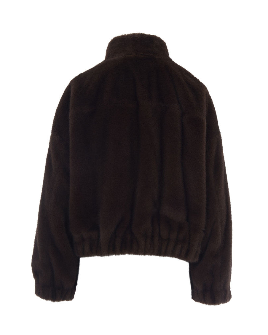 Brown Solid Mock Collar Jacket 2