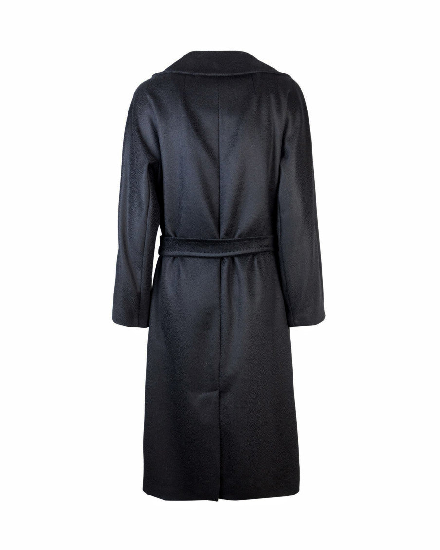 Black Solid Notched Lapel Trench Coat 2