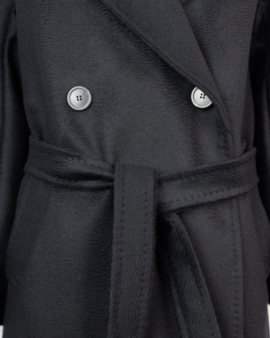 Black Solid Notched Lapel Trench Coat 3