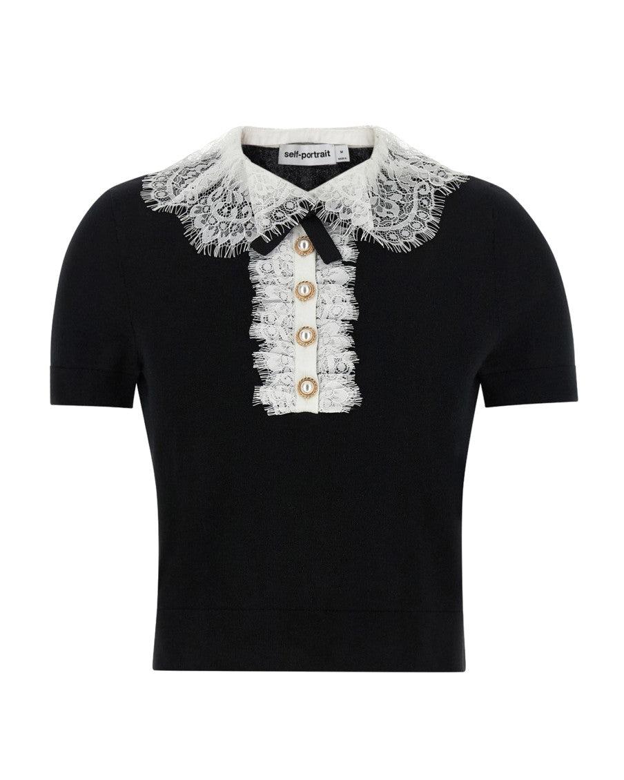 Black Solid Shirt Collar Top 1