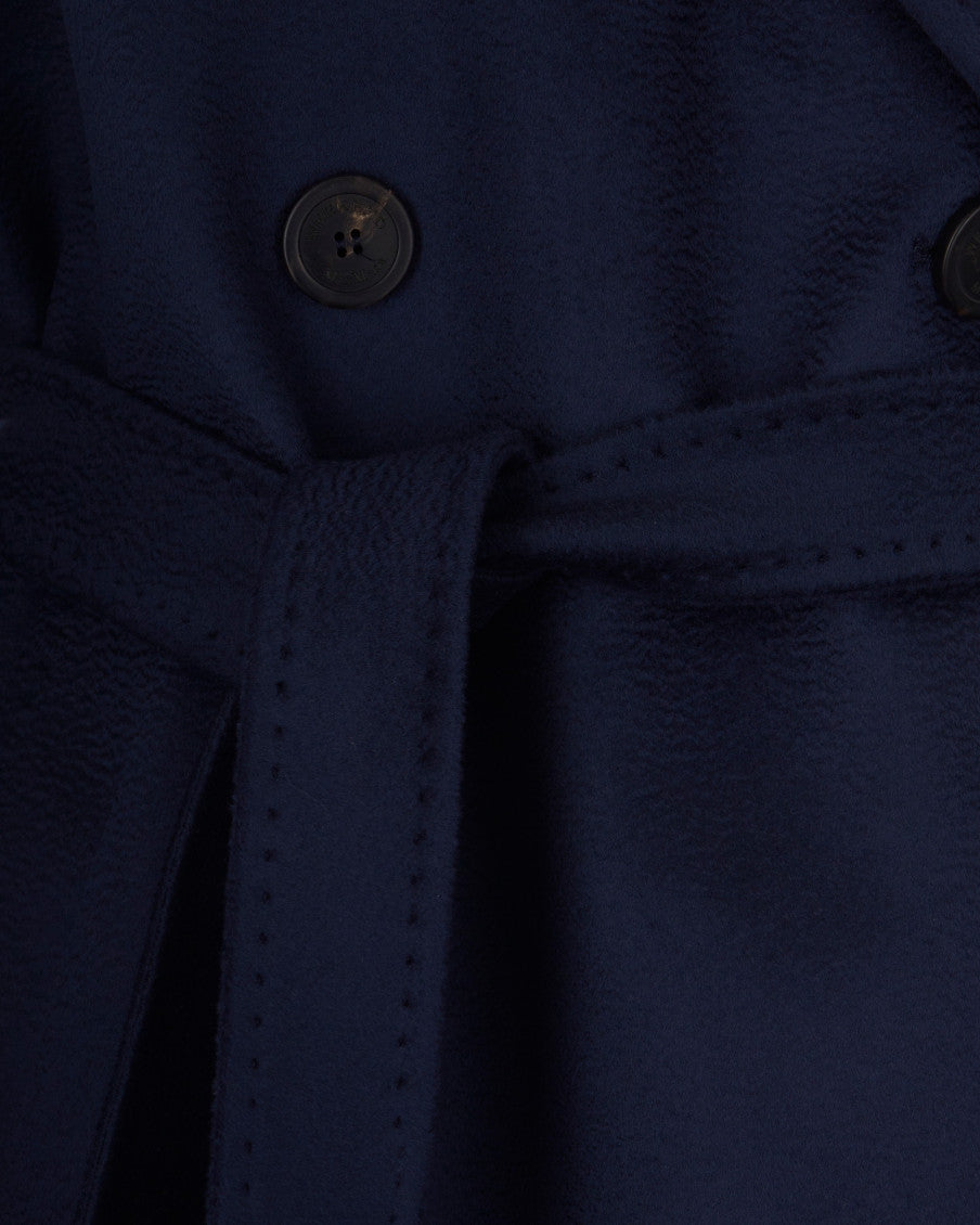 Blue Solid Notched Lapel Trench Coat 3