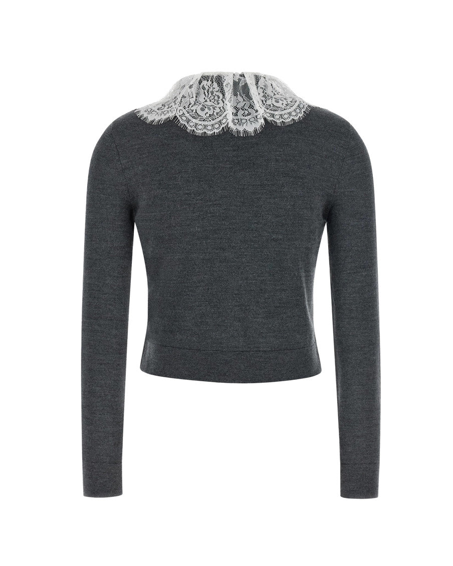 Grey Lace Shirt Collar Cardigan 2