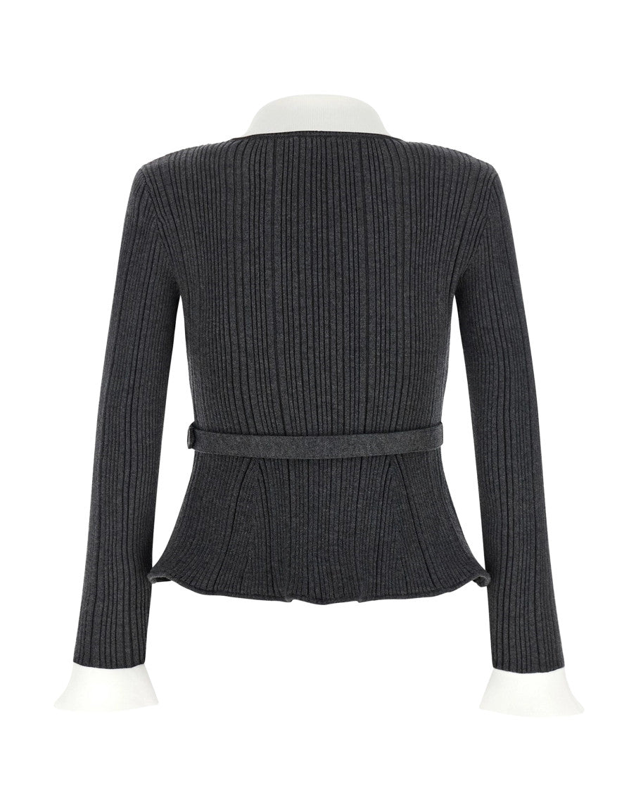 Grey Knitted Shawl Neck Sweater 2