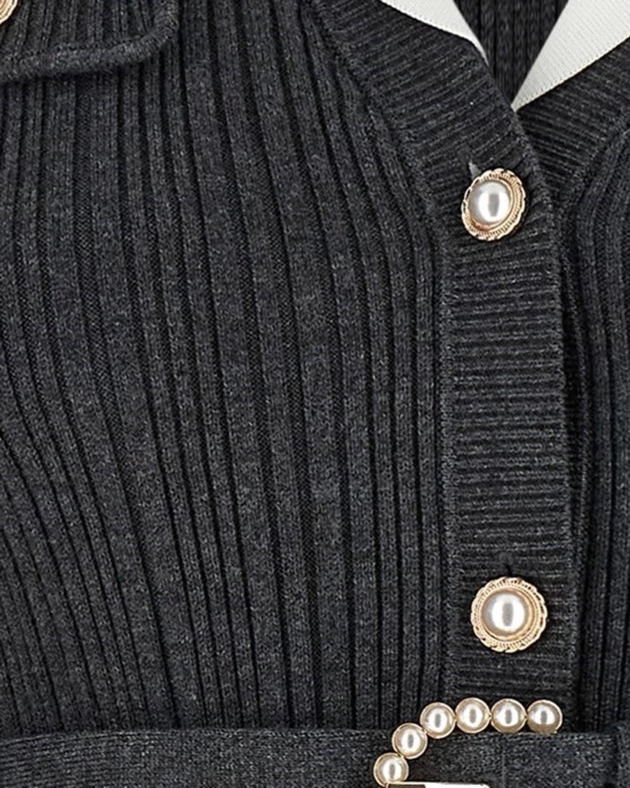 Grey Knitted Shawl Neck Sweater 3