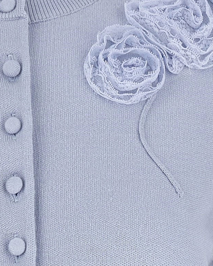 Blue Embellished Round Neck Cardigan 3