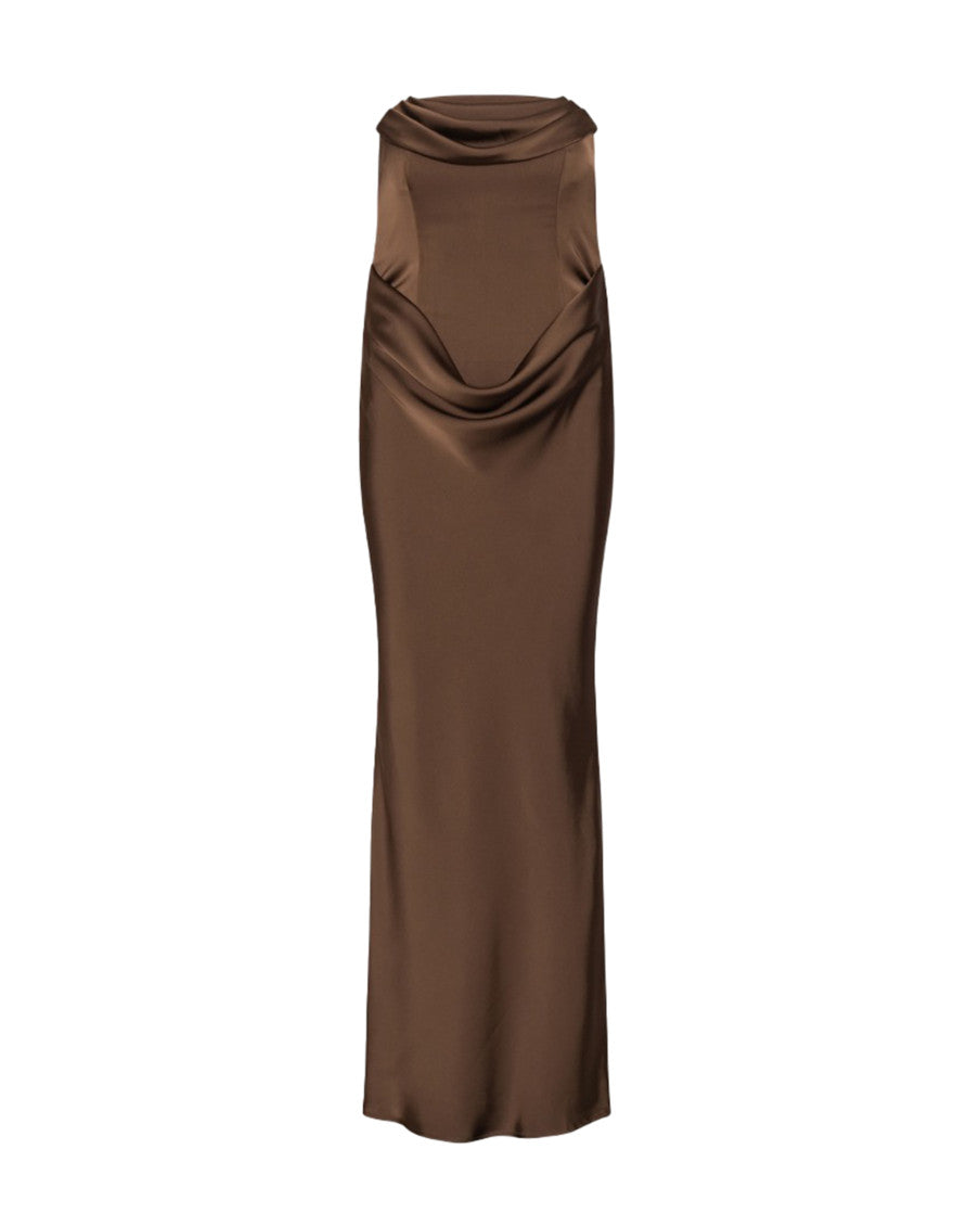 Brown Solid Strapless Maxi Dress 1