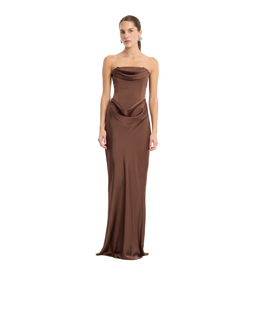 Brown Solid Strapless Maxi Dress 2