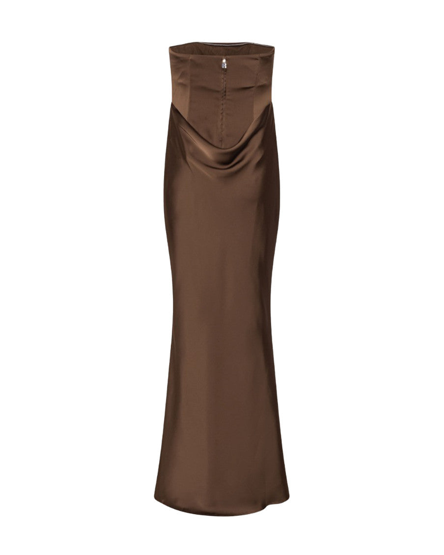 Brown Solid Strapless Maxi Dress 3