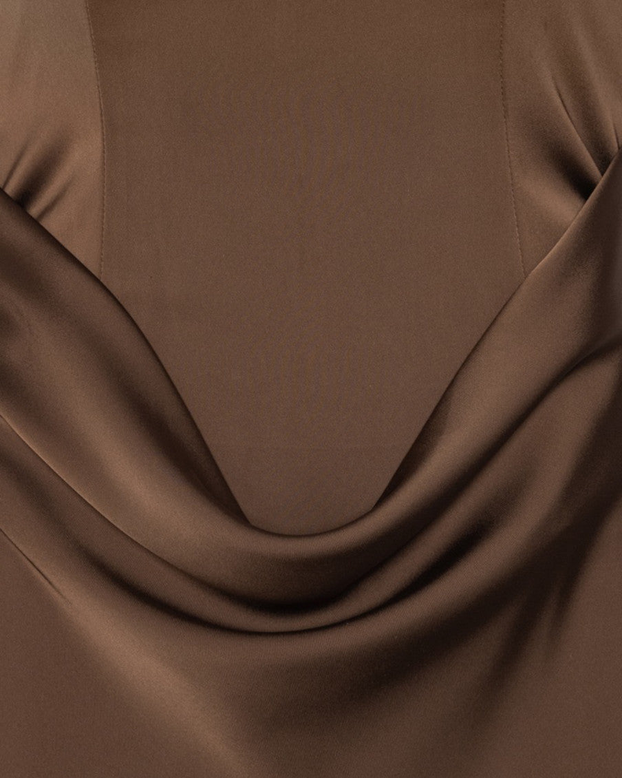Brown Solid Strapless Maxi Dress 4