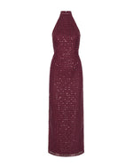 Maroon Embellished Halter Neck Maxi Dress 1