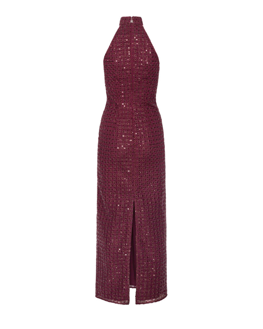 Maroon Embellished Halter Neck Maxi Dress 3