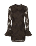 Dark Brown Floral Round Neck Mini Dress 1