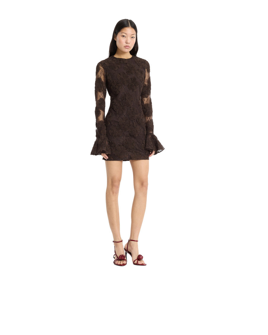 Dark Brown Floral Round Neck Mini Dress 2