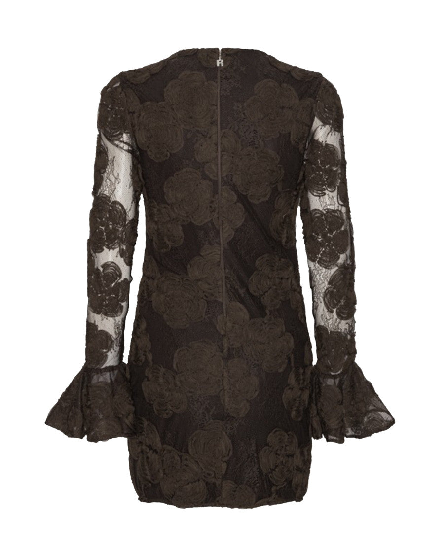 Dark Brown Floral Round Neck Mini Dress 3