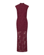 Maroon Floral Mock Collar Maxi Dress 1