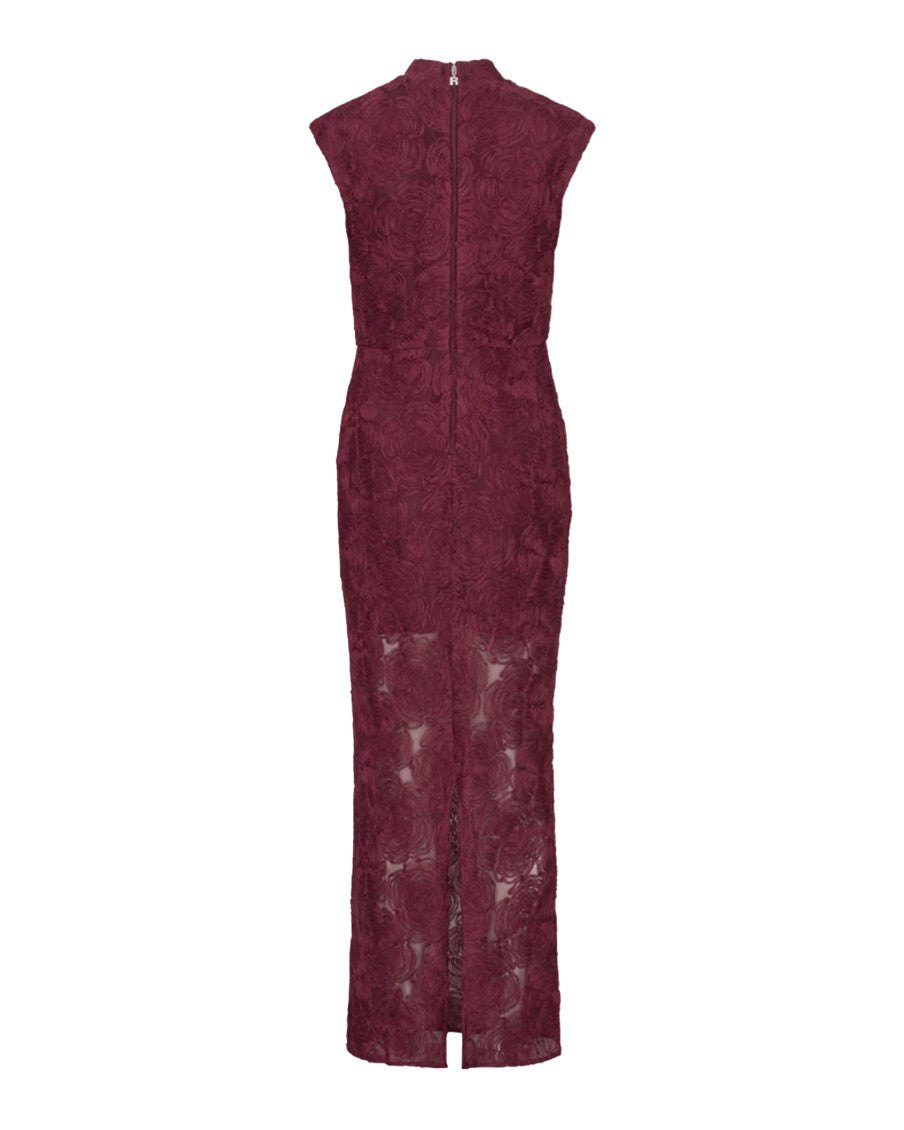 Maroon Floral Mock Collar Maxi Dress 3