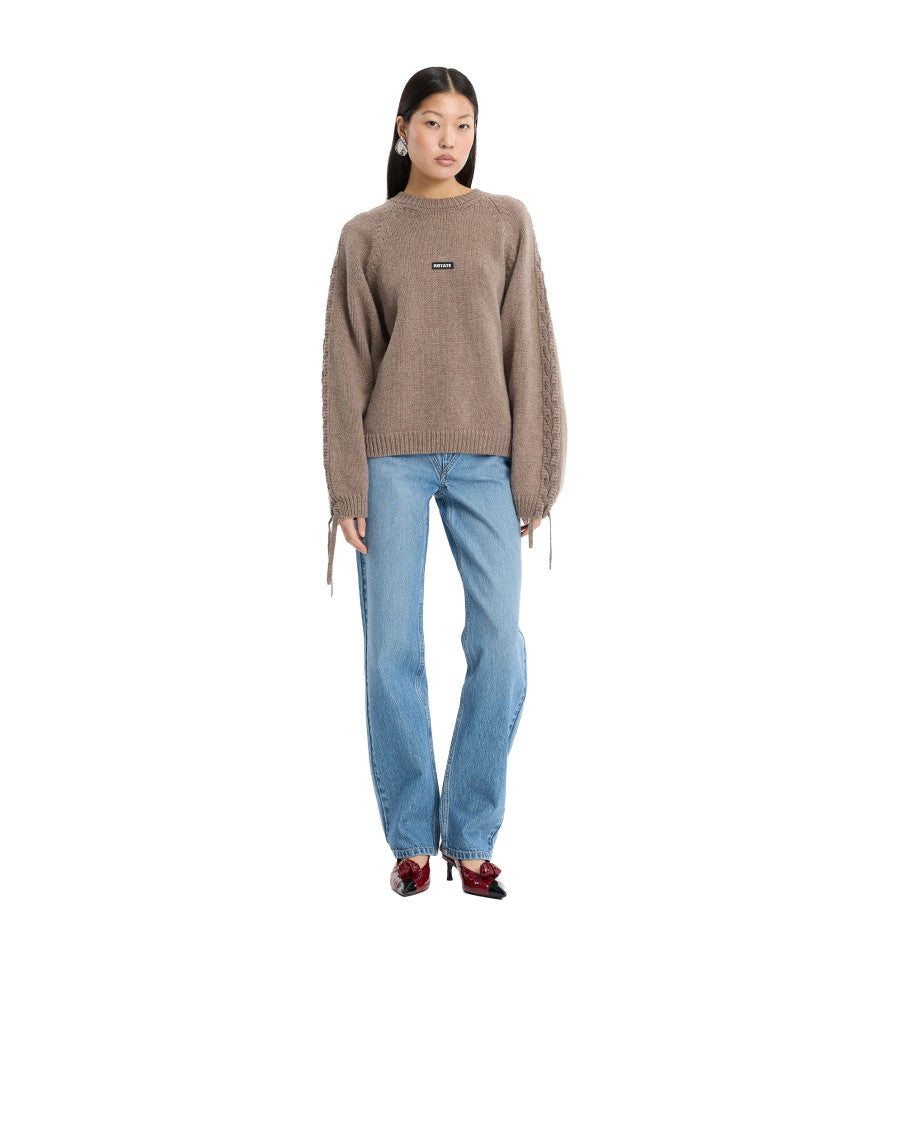 Brown Knitted Crew Neck Sweater 2
