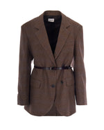 Brown Plaid Notched Lapel Jacket 1