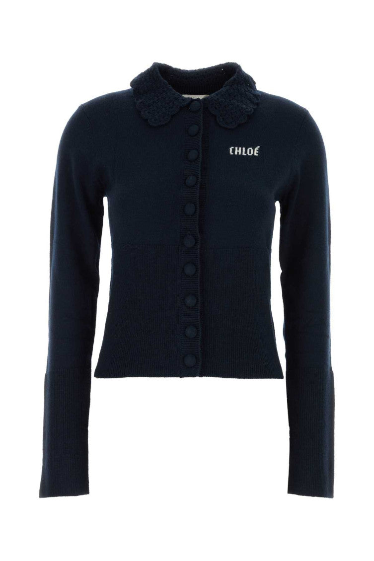 Blue Logo Shirt Collar Cardigan 1