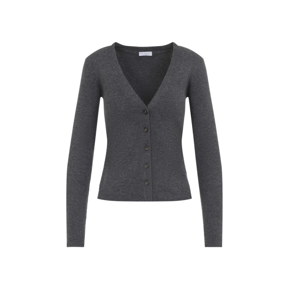 Grey Knitted V Neck Cardigan 1