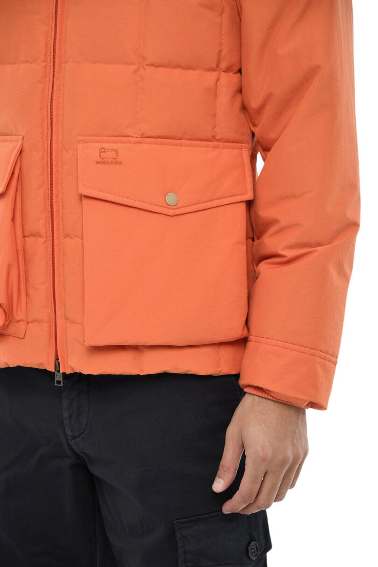 Orange Quilted Shirt Collar Jacket 3