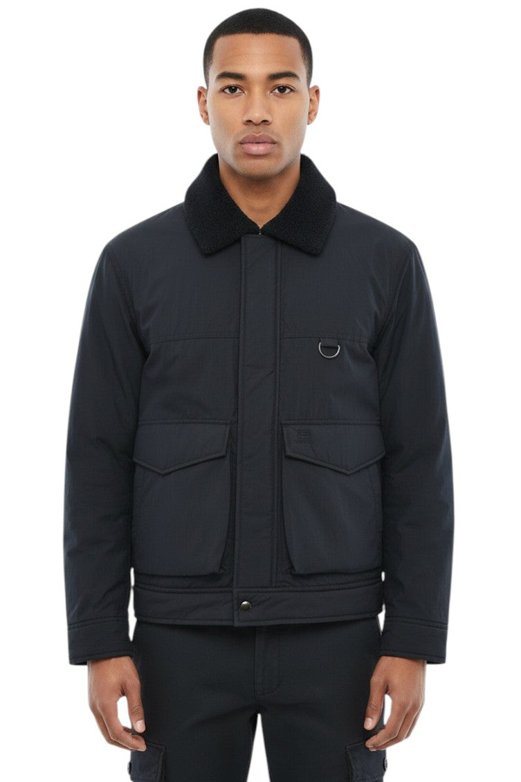 Blue Solid Shirt Collar Jacket 1