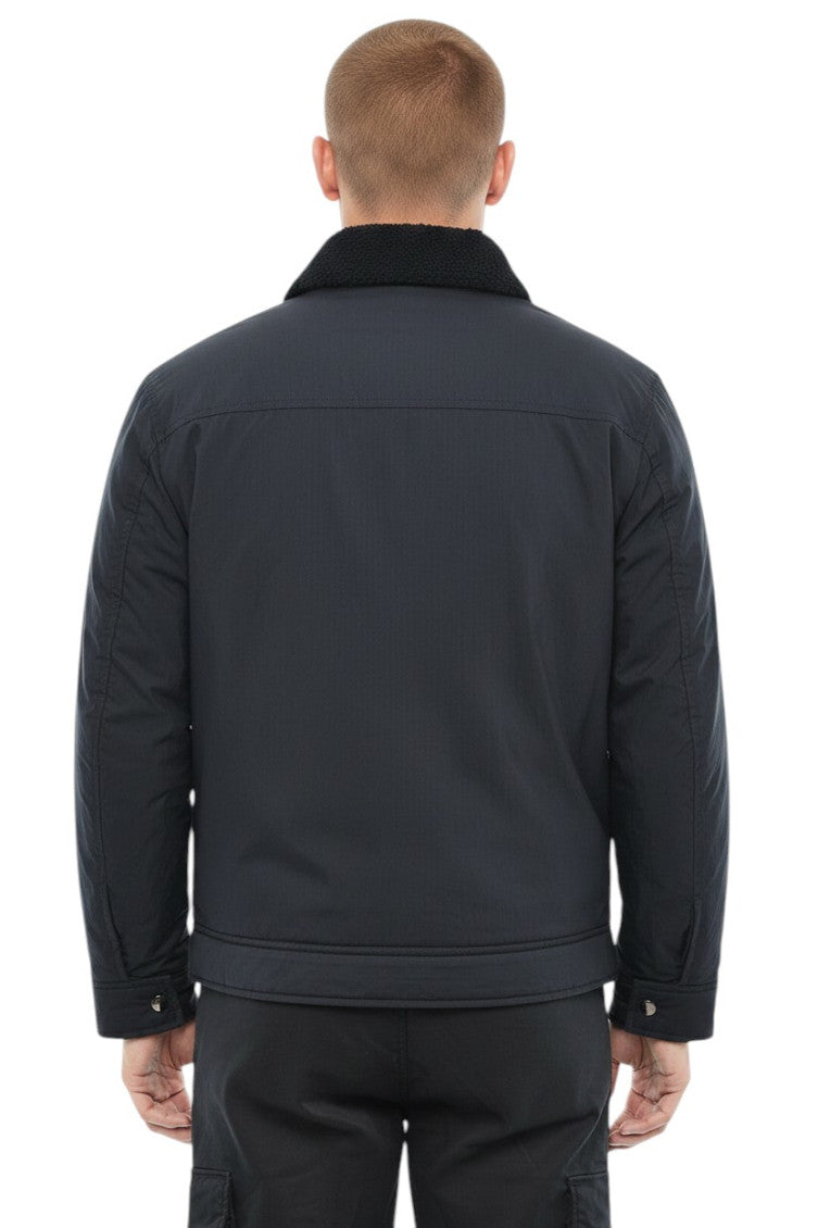 Blue Solid Shirt Collar Jacket 2