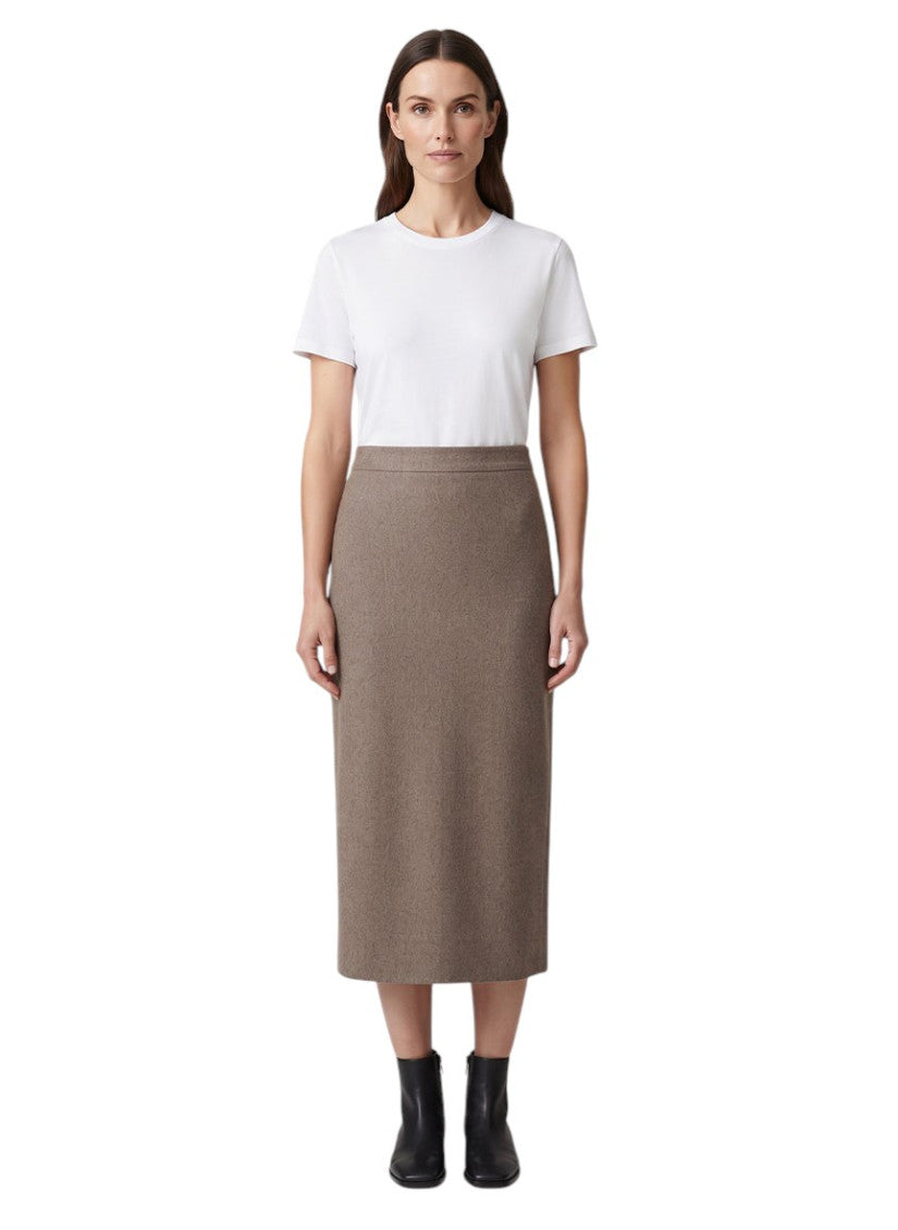 Beige Solid Midi Skirt 1