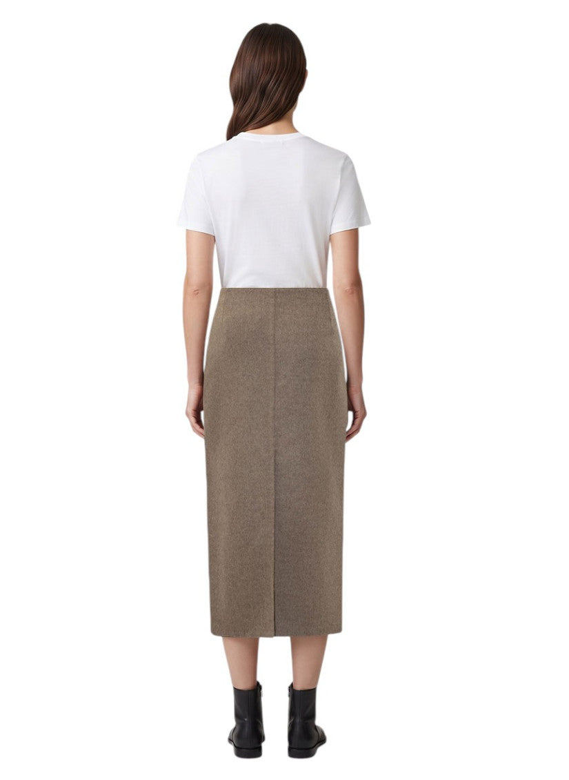 Beige Solid Midi Skirt 2