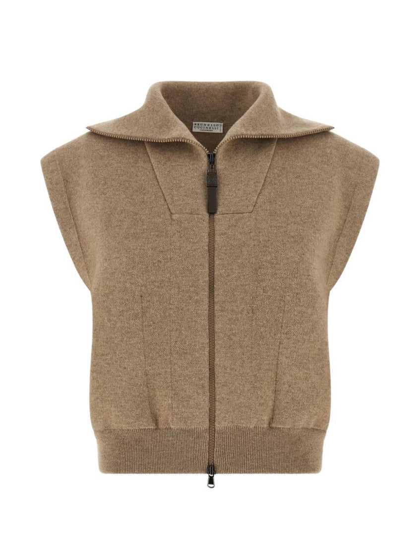 Beige Knitted Shirt Collar Sweater 1