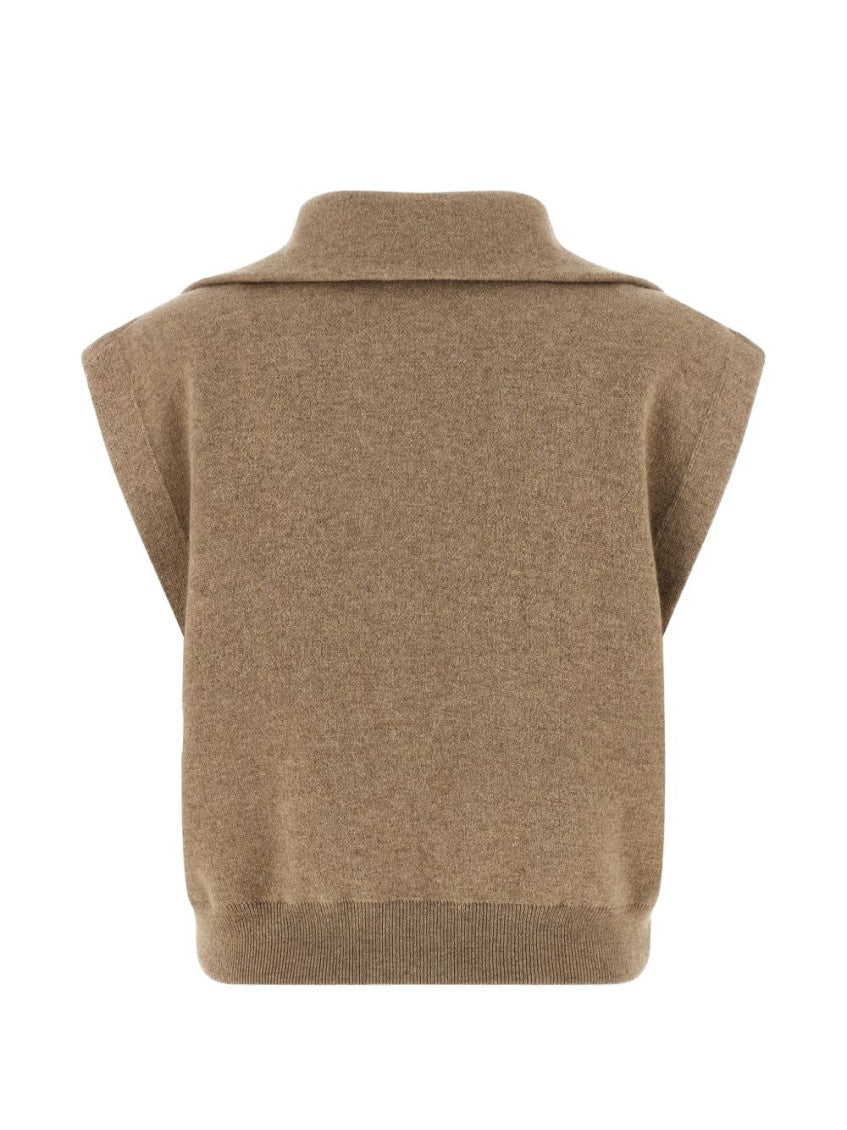 Beige Knitted Shirt Collar Sweater 2