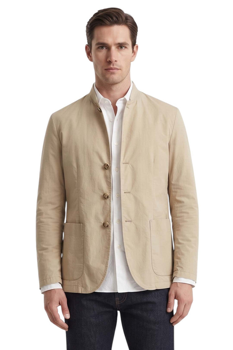 Beige Solid Regular Jacket 1