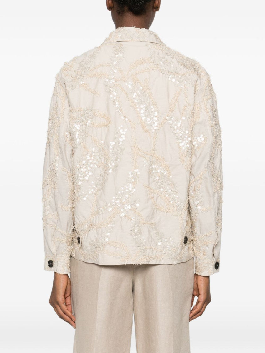 Beige Embellished Shirt Collar Jacket 2