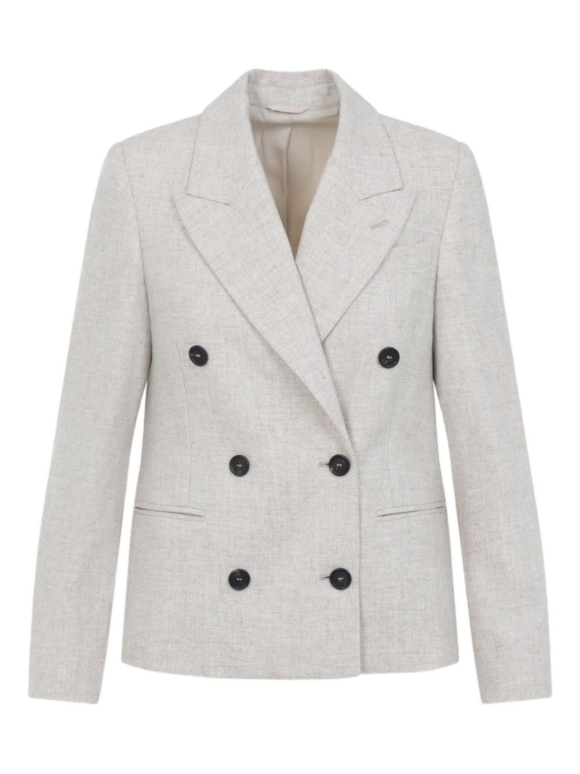 Beige Notched Lapel Blazer 1