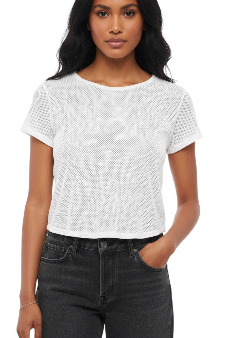 White Perforated Crew Neck T-Shirt 1