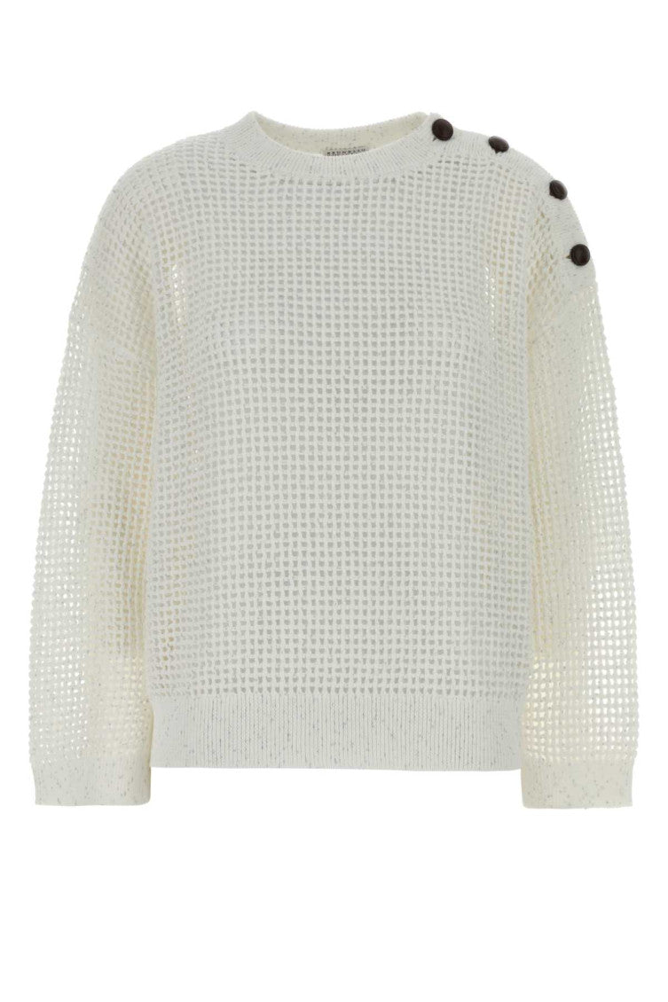 White Knitted Crew Neck Sweater 1