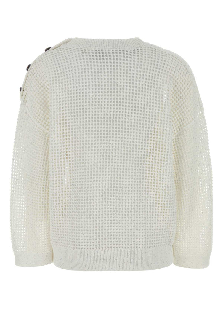 White Knitted Crew Neck Sweater 2