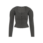 Dark Beige Solid Scoop Neck Cardigan 1