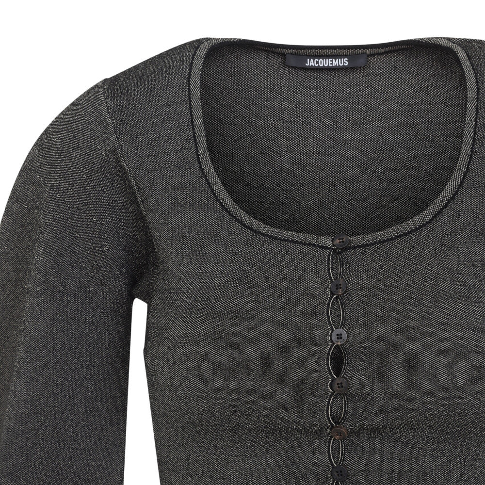 Dark Beige Solid Scoop Neck Cardigan 3