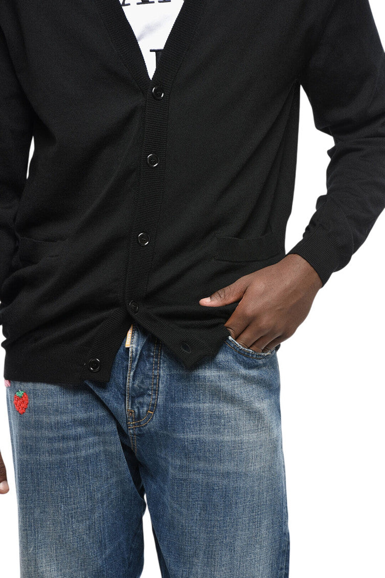 Black Textured V Neck Cardigan 3